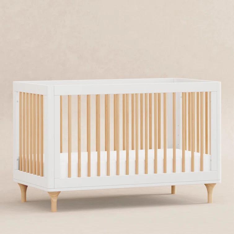 Babyletto Lolly White & Natural Wood 3-in-1 Convertible Baby Crib with Toddler Bed Conversion Kit