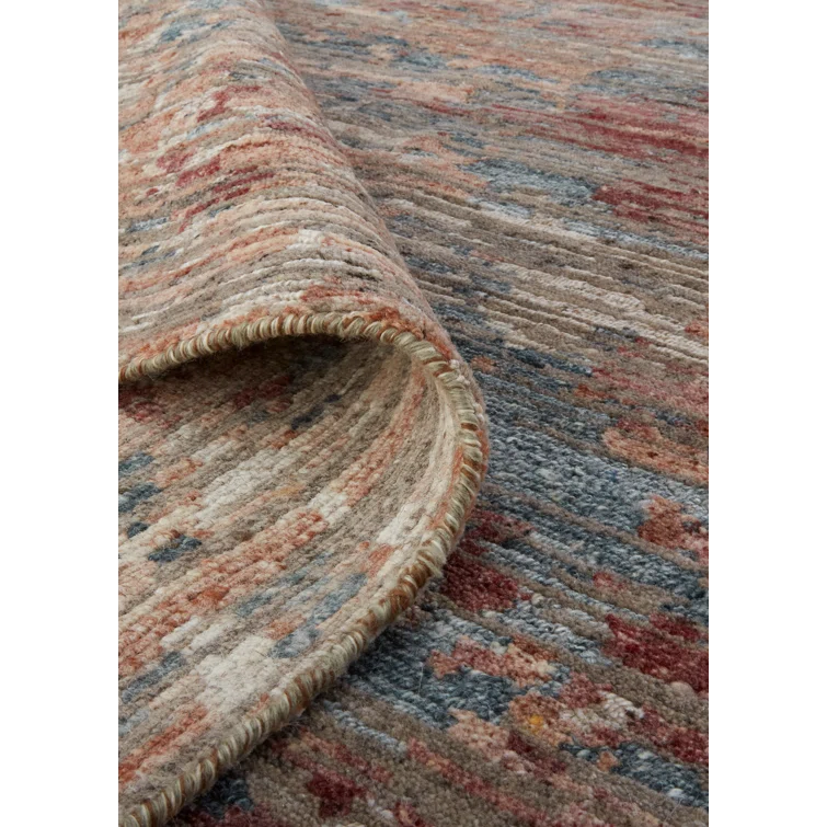 Handmade Blue and Copper Wool Viscose Abstract Area Rug