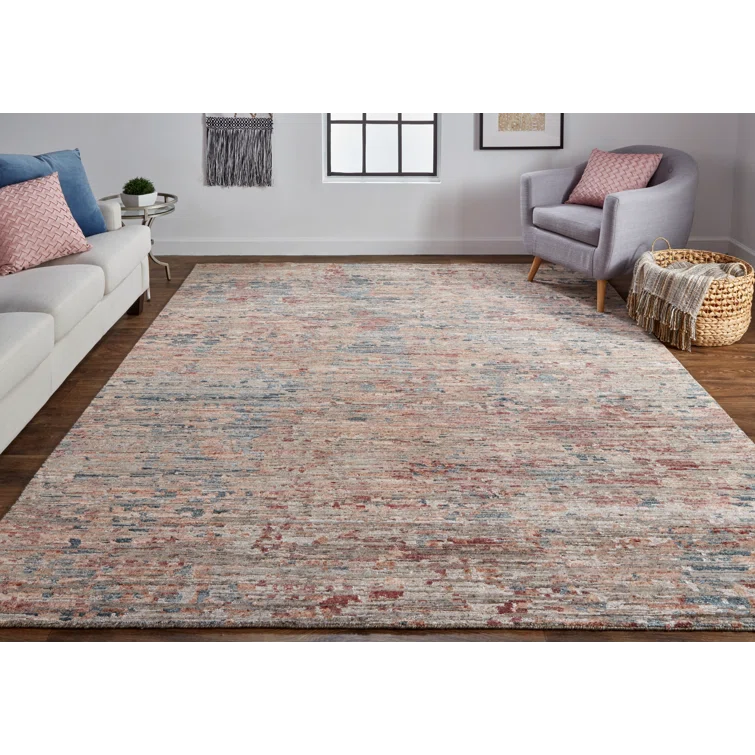 Handmade Blue and Copper Wool Viscose Abstract Area Rug