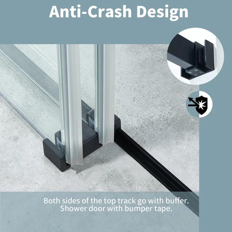 56-60 In. X 76 In Double Sliding Shower Door, 5/16 In Clear Tempered Glass Easy-Clean Coating Chrome