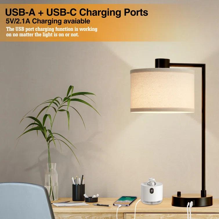 Mercer41 Navreet Table Lamp Set with USB C+A Charging Ports Fully Stepless Dimmable Bedside Lamp (Bulbs Included)  (Set of 2)