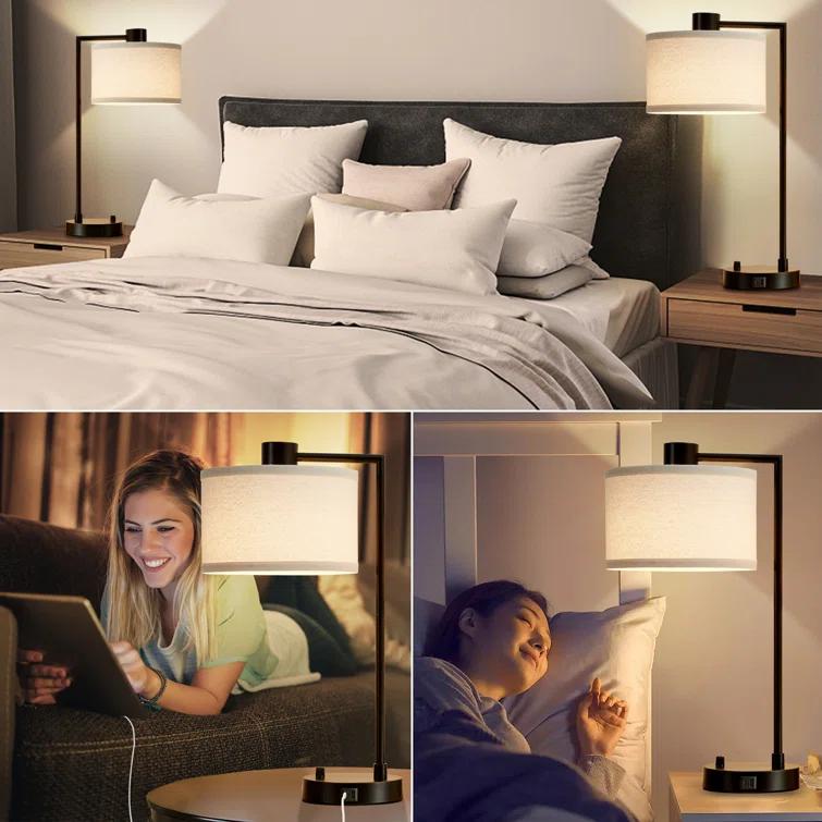 Mercer41 Navreet Table Lamp Set with USB C+A Charging Ports Fully Stepless Dimmable Bedside Lamp (Bulbs Included)  (Set of 2)