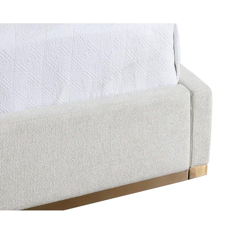 King Light Barley Upholstered Platform Bed with Metal Frame and Headboard