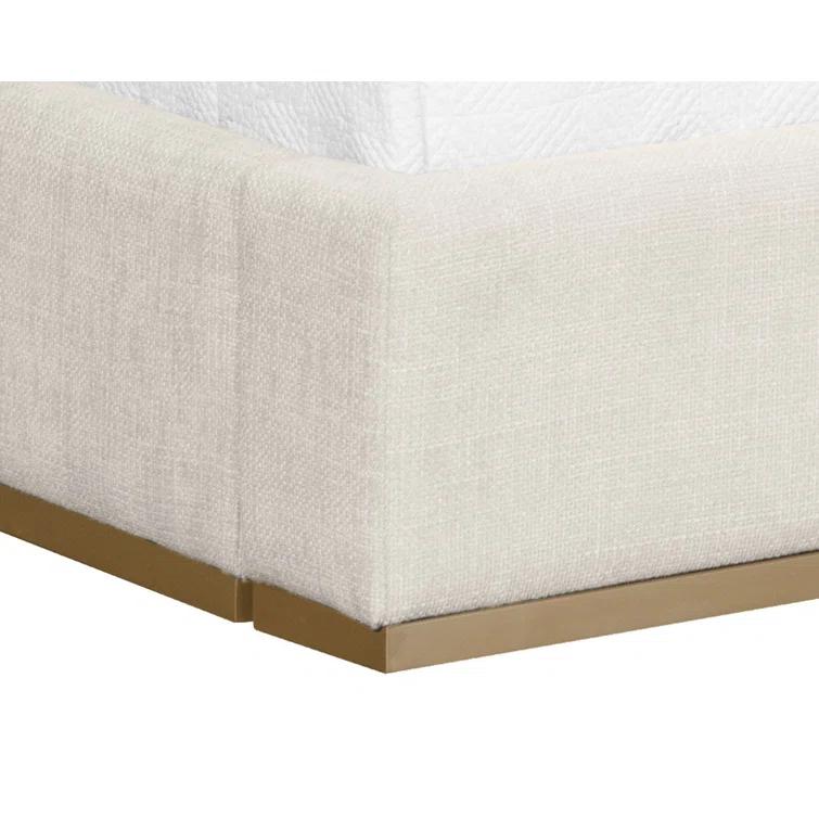 Cream King Platform Bed with Metal Frame and Headboard