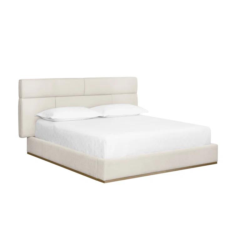 Cream King Platform Bed with Metal Frame and Headboard