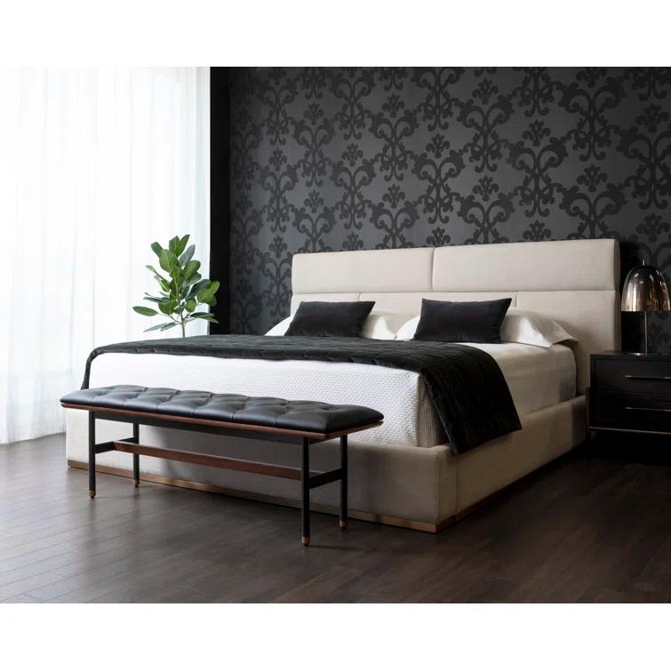 Cream King Platform Bed with Metal Frame and Headboard