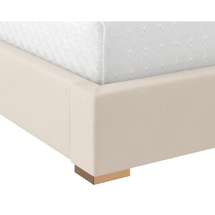 Beige King Upholstered Platform Bed with Tufted Headboard