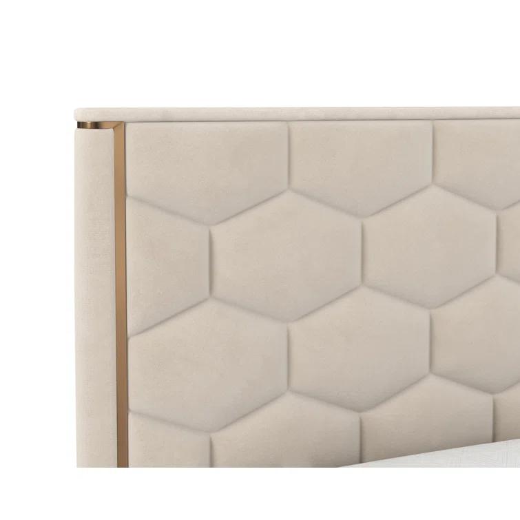 Beige King Upholstered Platform Bed with Tufted Headboard