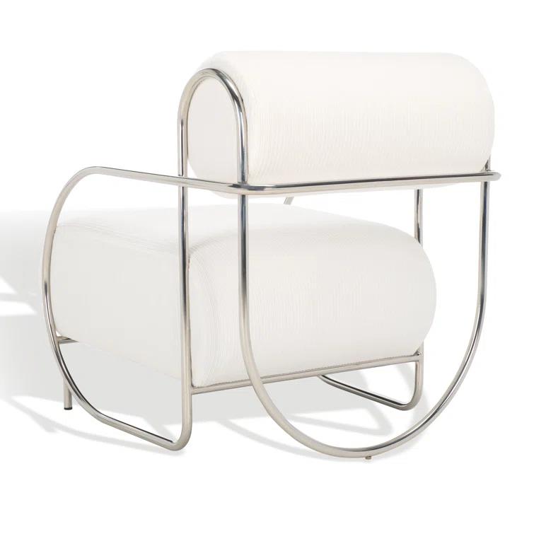 Safavieh Bethann Stainless Steel Frame Accent Chair in White / Silver