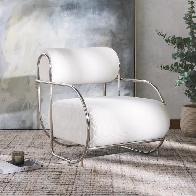 Safavieh Bethann Stainless Steel Frame Accent Chair in White / Silver