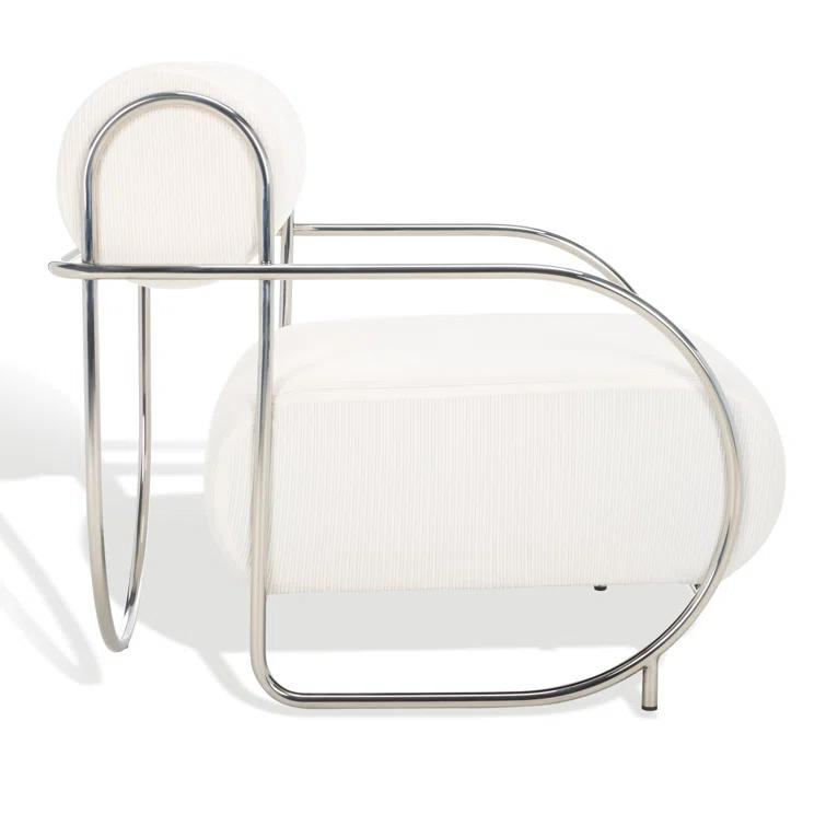 Safavieh Bethann Stainless Steel Frame Accent Chair in White / Silver