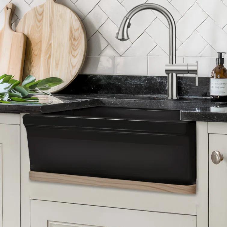 Whitehaus Collection 30” Reversible Single Bowl Fireclay Kitchen Sink: Beveled, Lip Front Apron