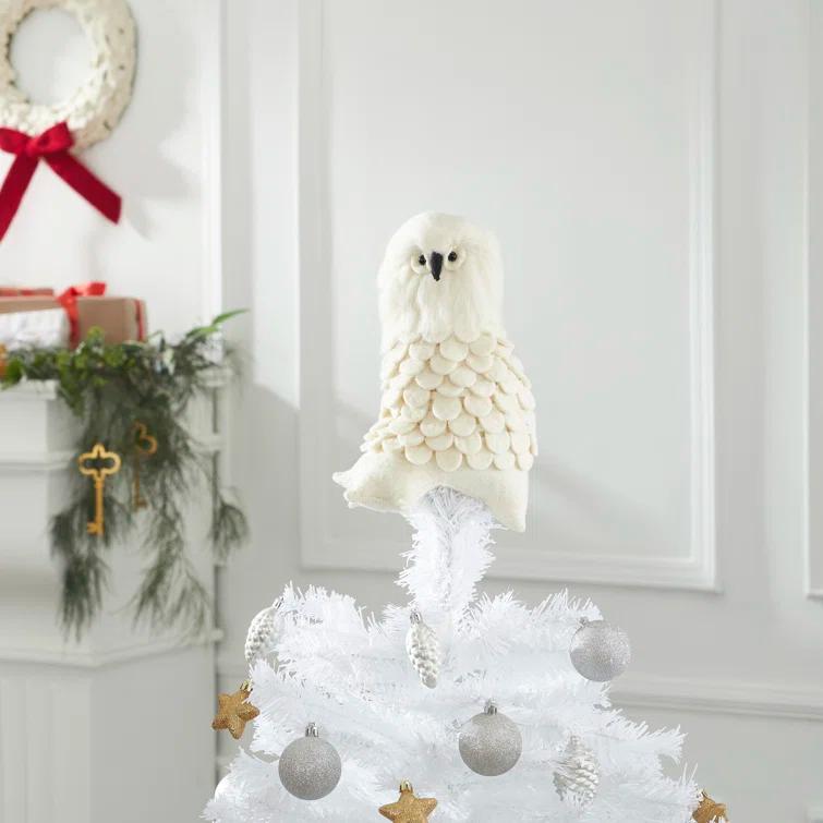 Arcadia Home Snowy Owl Handmade Hand Felted Wool Christmas Tree Topper