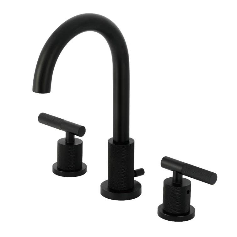 Kingston Brass Manhattan Two-Handle 3-Hole Deck Mount Widespread Bathroom Faucet with Brass Pop-Up Drain