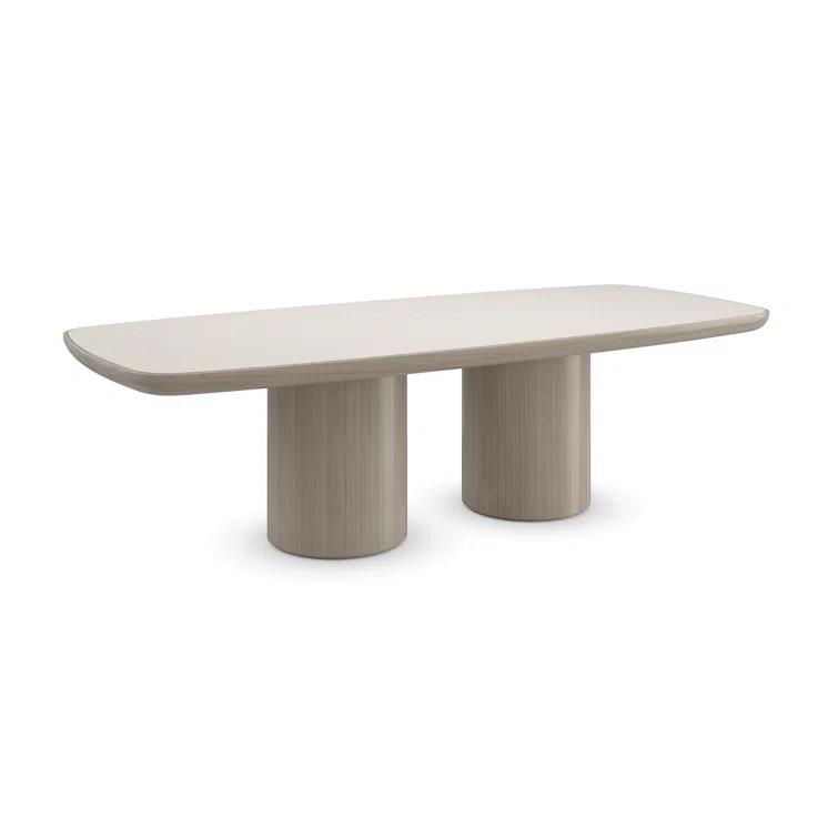 Caracole Modern Santorini Oval Stone Top Solid Wood Base Dining Table
