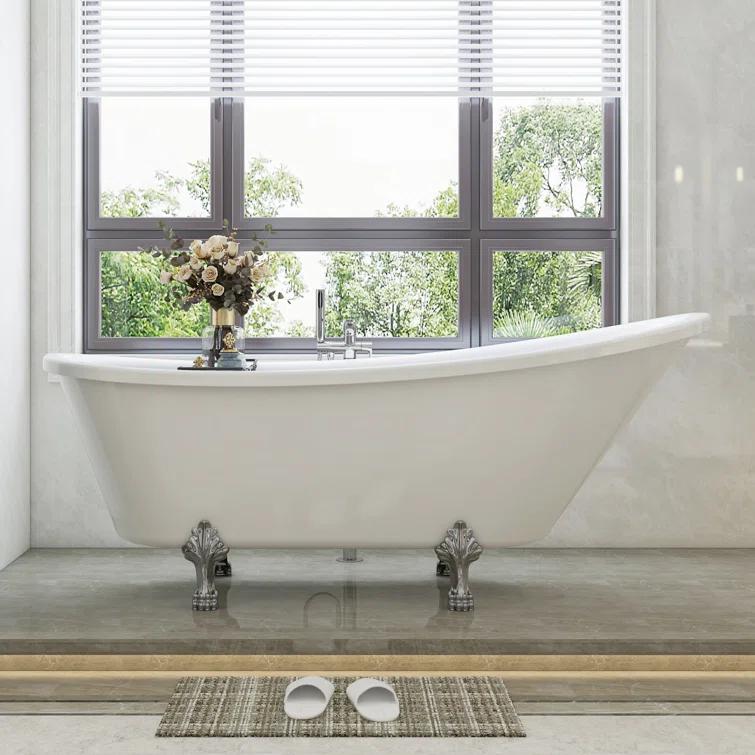 68.9" x 31" Clawfoot Soaking Acrylic Bathtub