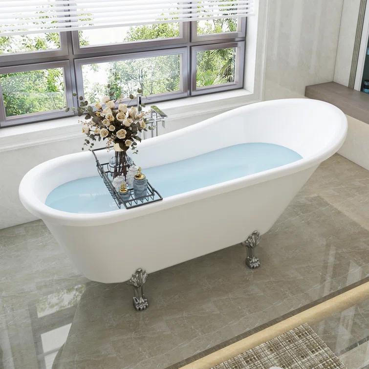68.9" x 31" Clawfoot Soaking Acrylic Bathtub