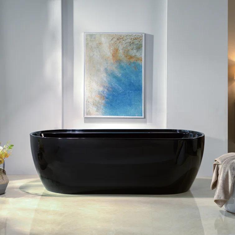 WoodBridge 72'' x 35.375'' Freestanding Acrylic Double Ended Bathtub with Wide Rim,  - Available in Glossy White/Black, with 5 Finish Options for Trim B8859-ORB