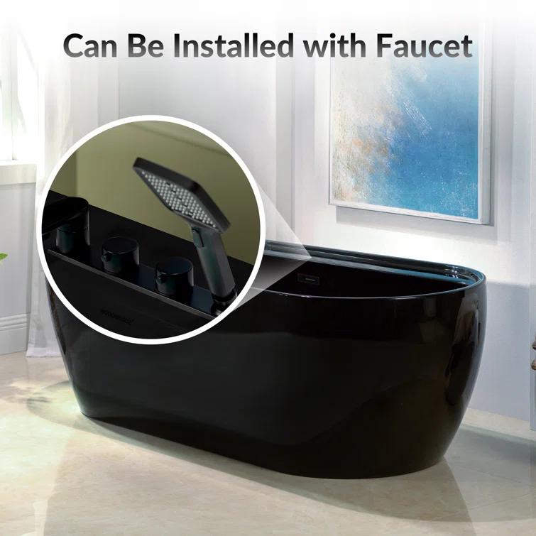 WoodBridge 72'' x 35.375'' Freestanding Acrylic Double Ended Bathtub with Wide Rim,  - Available in Glossy White/Black, with 5 Finish Options for Trim B8859-ORB