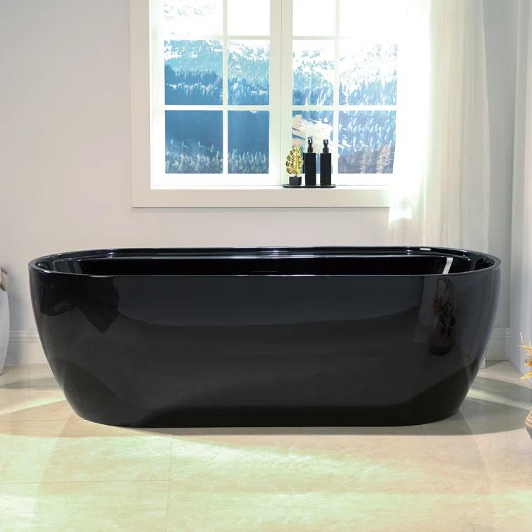 WoodBridge 72'' x 35.375'' Freestanding Acrylic Double Ended Bathtub with Wide Rim,  - Available in Glossy White/Black, with 5 Finish Options for Trim B8859-ORB