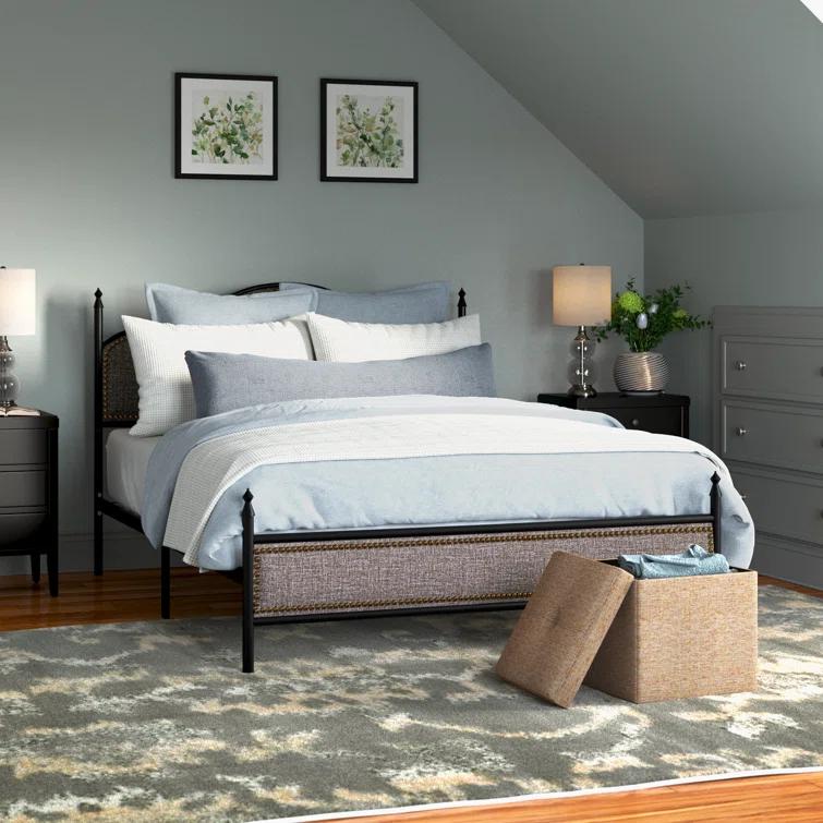 Alaja Upholstered Platform Metal Four Poster Bed