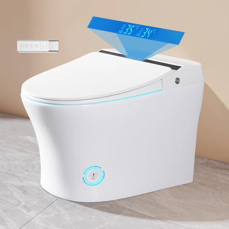 Vanity Art Elongated Smart Toilet Bidet with Auto Flush, Heated Seat, Air Drying, Remote Control, LED Display VAST68G