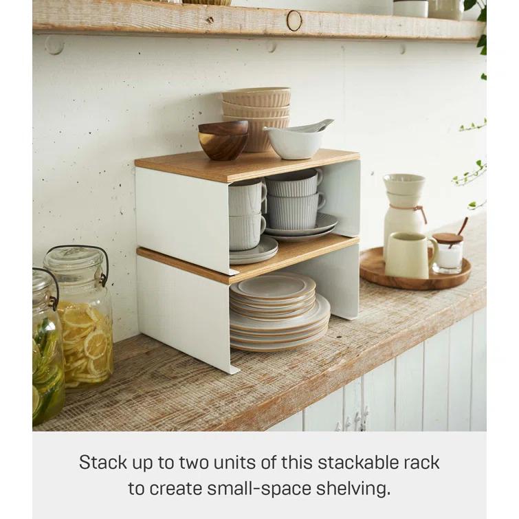 Tosca Yamazaki Home Wood-Top Stackable Kitchen Rack, Modern Counter Shelf Organizer