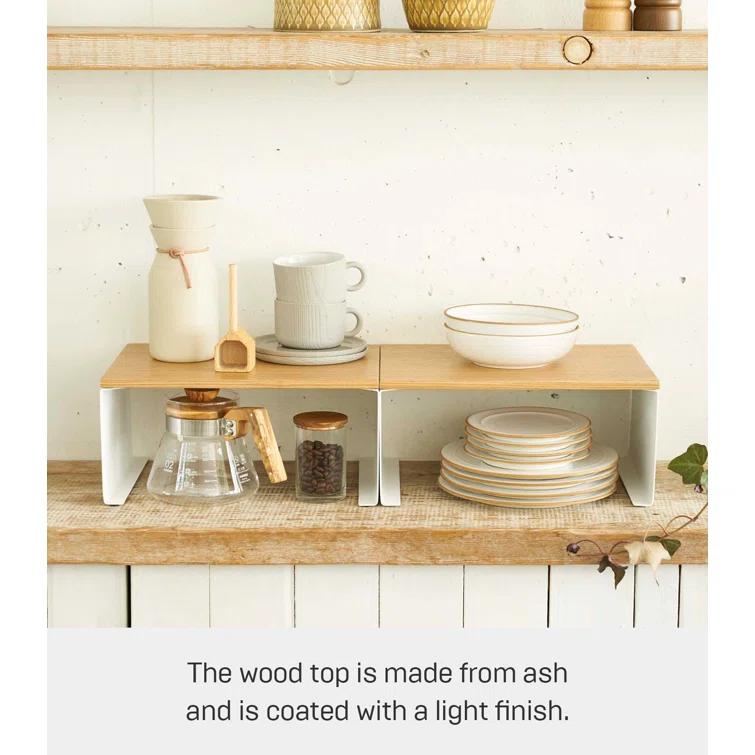 Tosca Yamazaki Home Wood-Top Stackable Kitchen Rack, Modern Counter Shelf Organizer