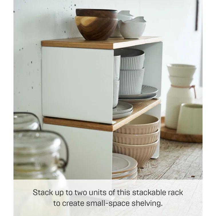 Tosca Yamazaki Home Wood-Top Stackable Kitchen Rack, Modern Counter Shelf Organizer