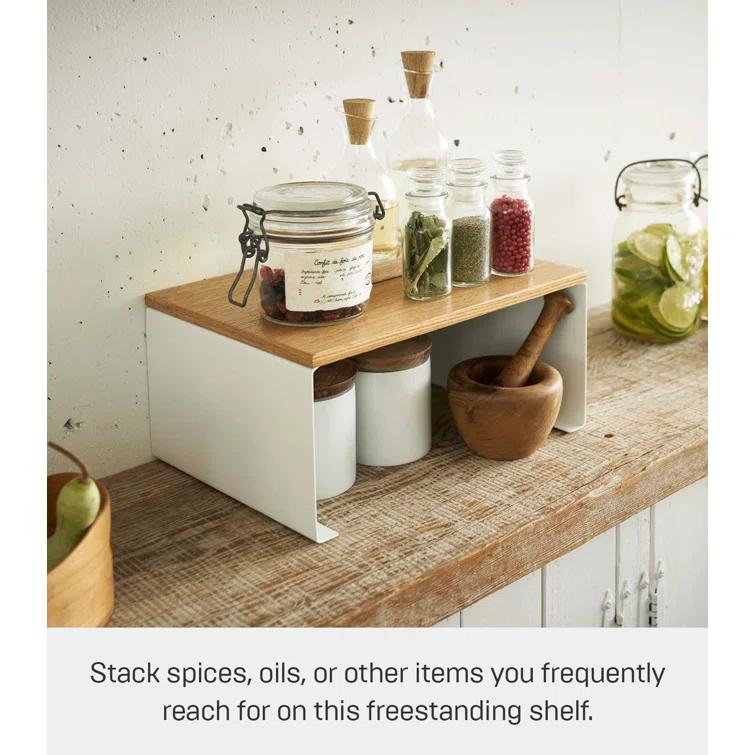 Tosca Yamazaki Home Wood-Top Stackable Kitchen Rack, Modern Counter Shelf Organizer