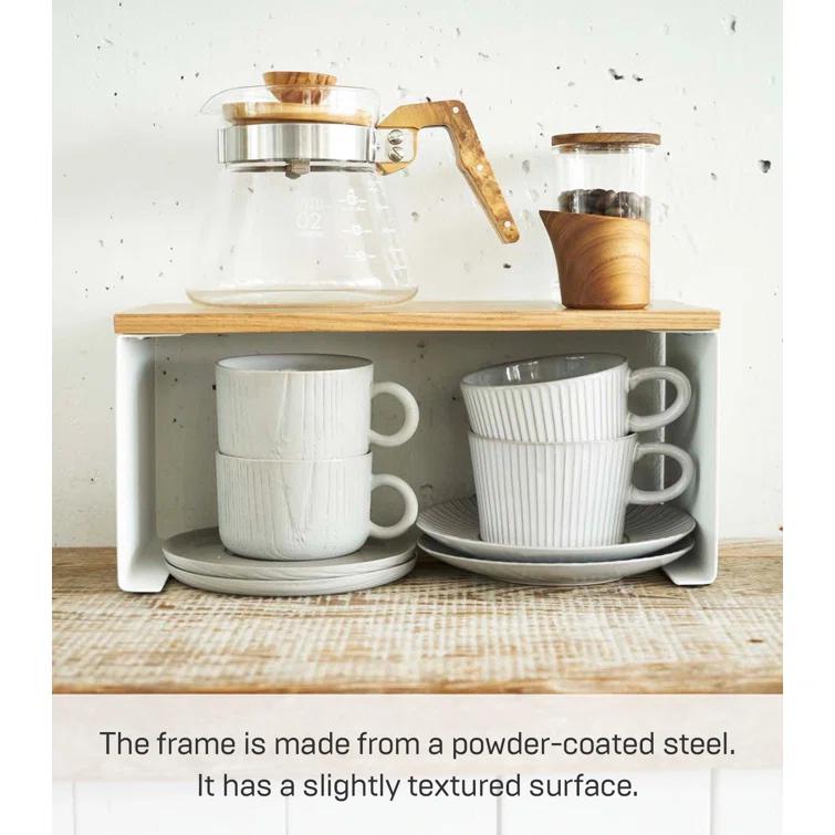 Tosca Yamazaki Home Wood-Top Stackable Kitchen Rack, Modern Counter Shelf Organizer
