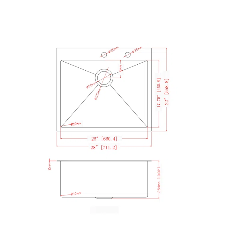 28 In. Kitchen Sink Drop In 16-gauge Stainless Steel Single Bowl Topmount Kitchen Sink Basin