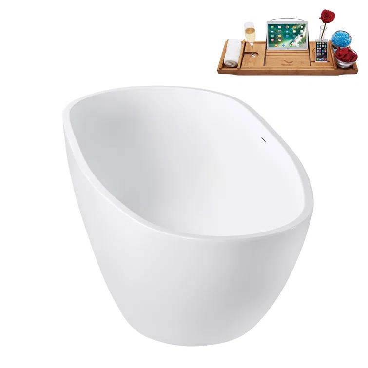 Streamline Bath 59" Streamline Soaking Glossy White Freestanding Tub and Tray With Internal Drain G-72-289-ORB
