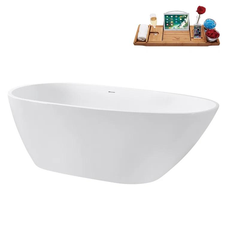 Streamline Bath 59" Streamline Soaking Glossy White Freestanding Tub and Tray With Internal Drain G-72-289-ORB