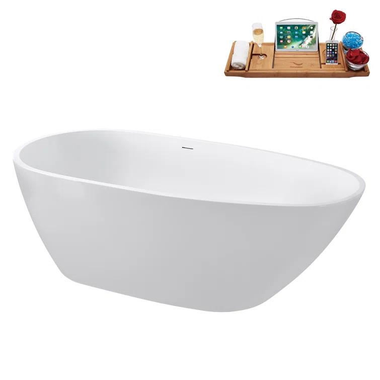 Streamline Bath 59" Streamline Soaking Glossy White Freestanding Tub and Tray With Internal Drain G-72-289-ORB