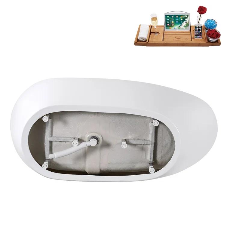 Streamline Bath 59" Streamline Soaking Glossy White Freestanding Tub and Tray With Internal Drain G-72-289-ORB