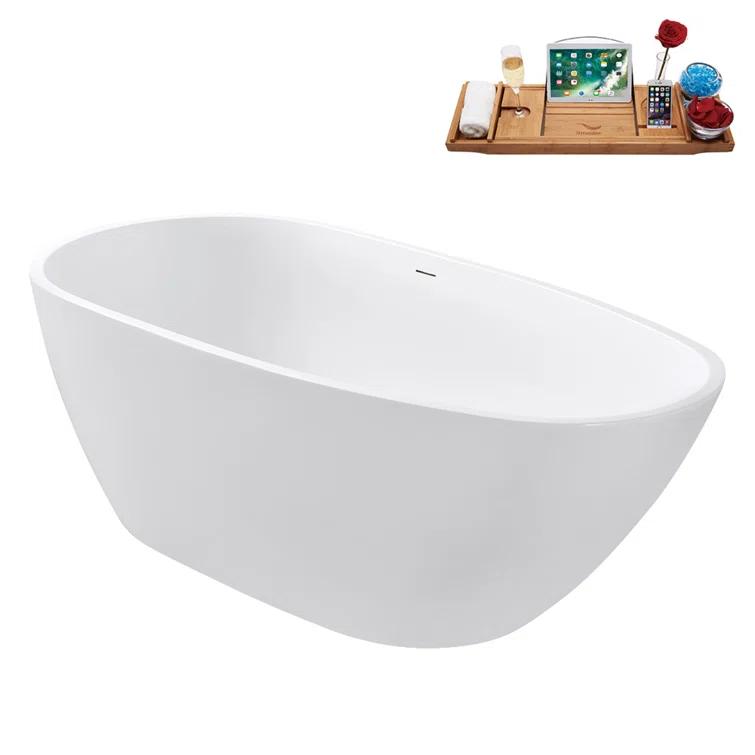 Streamline Bath 59" Streamline Soaking Glossy White Freestanding Tub and Tray With Internal Drain G-72-289-ORB