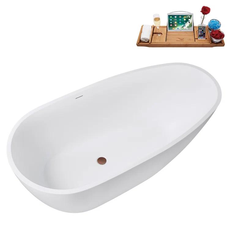 Streamline Bath 59" Streamline Soaking Glossy White Freestanding Tub and Tray With Internal Drain G-72-289-ORB