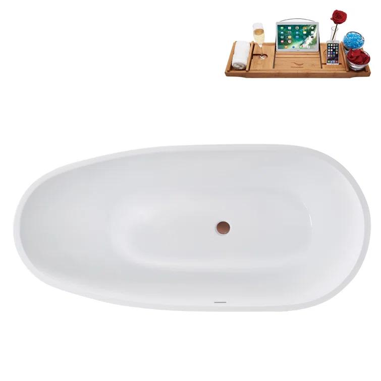 Streamline Bath 59" Streamline Soaking Glossy White Freestanding Tub and Tray With Internal Drain G-72-289-ORB