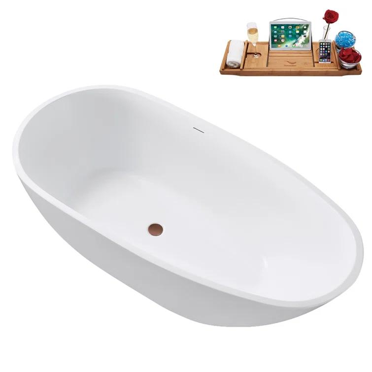 Streamline Bath 59" Streamline Soaking Glossy White Freestanding Tub and Tray With Internal Drain G-72-289-ORB