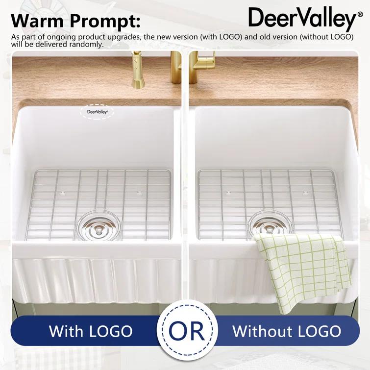 Nova 33" L x 18" W Double Bowl Fireclay Farmhouse Kitchen Sink with Sink Grid and Basket Strainer