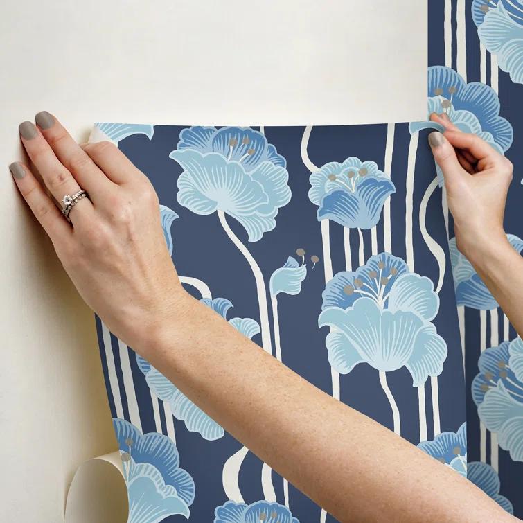 Shirley Coral Deco Floral Peel and Stick Wallpaper