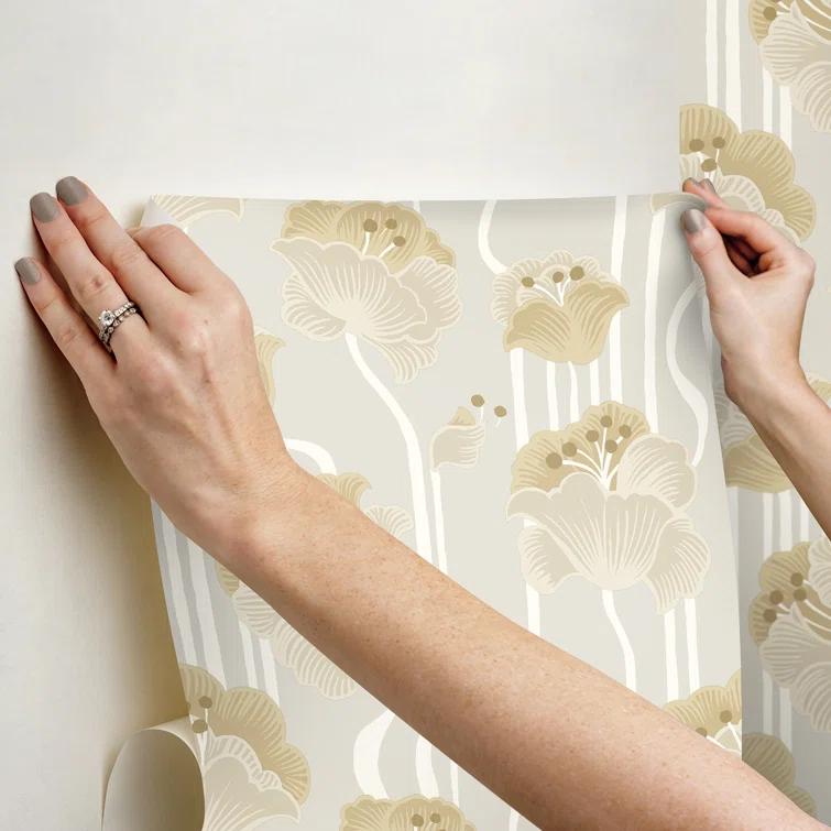 Shirley Coral Deco Floral Peel and Stick Wallpaper