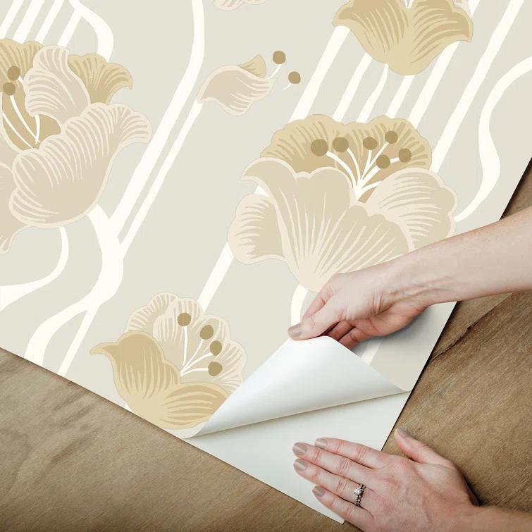 Shirley Coral Deco Floral Peel and Stick Wallpaper
