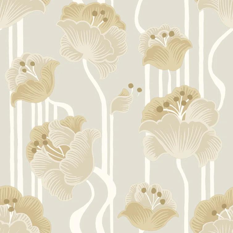 Shirley Coral Deco Floral Peel and Stick Wallpaper