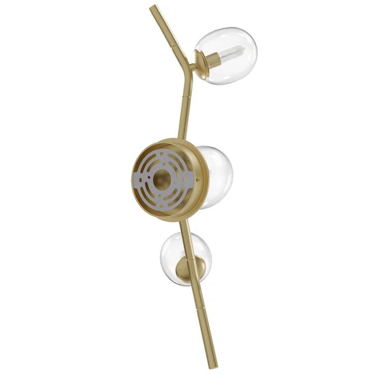 Elegant Gold Brass Direct Wired Electric Sconce with Clear Glass Shades