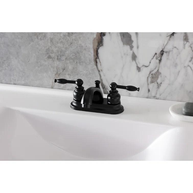Kingston Brass Knight Two-Handle 3-Hole Deck Mount 4" Centerset Bathroom Faucet with Plastic Pop-Up