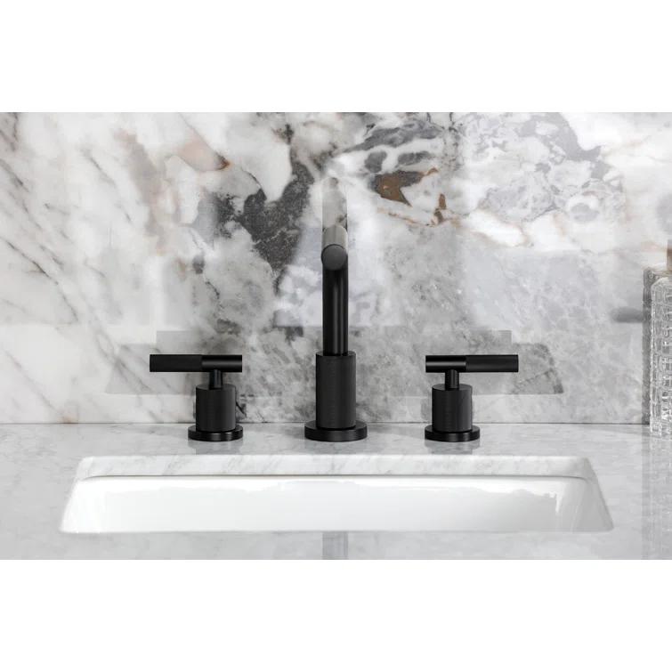 Kingston Brass Convergent Two-Handle 3-Hole Deck Mount Widespread Bathroom Faucet with Knurled Handle and Brass Pop-Up Drain