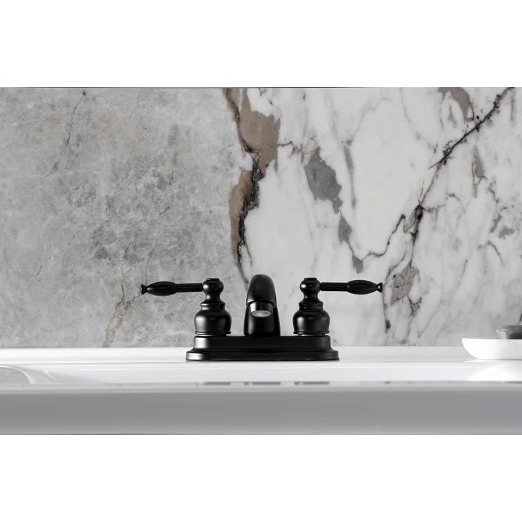 Kingston Brass Knight Two-Handle 3-Hole Deck Mount 4" Centerset Bathroom Faucet with Plastic Pop-Up