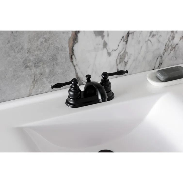Kingston Brass Knight Two-Handle 3-Hole Deck Mount 4" Centerset Bathroom Faucet with Plastic Pop-Up